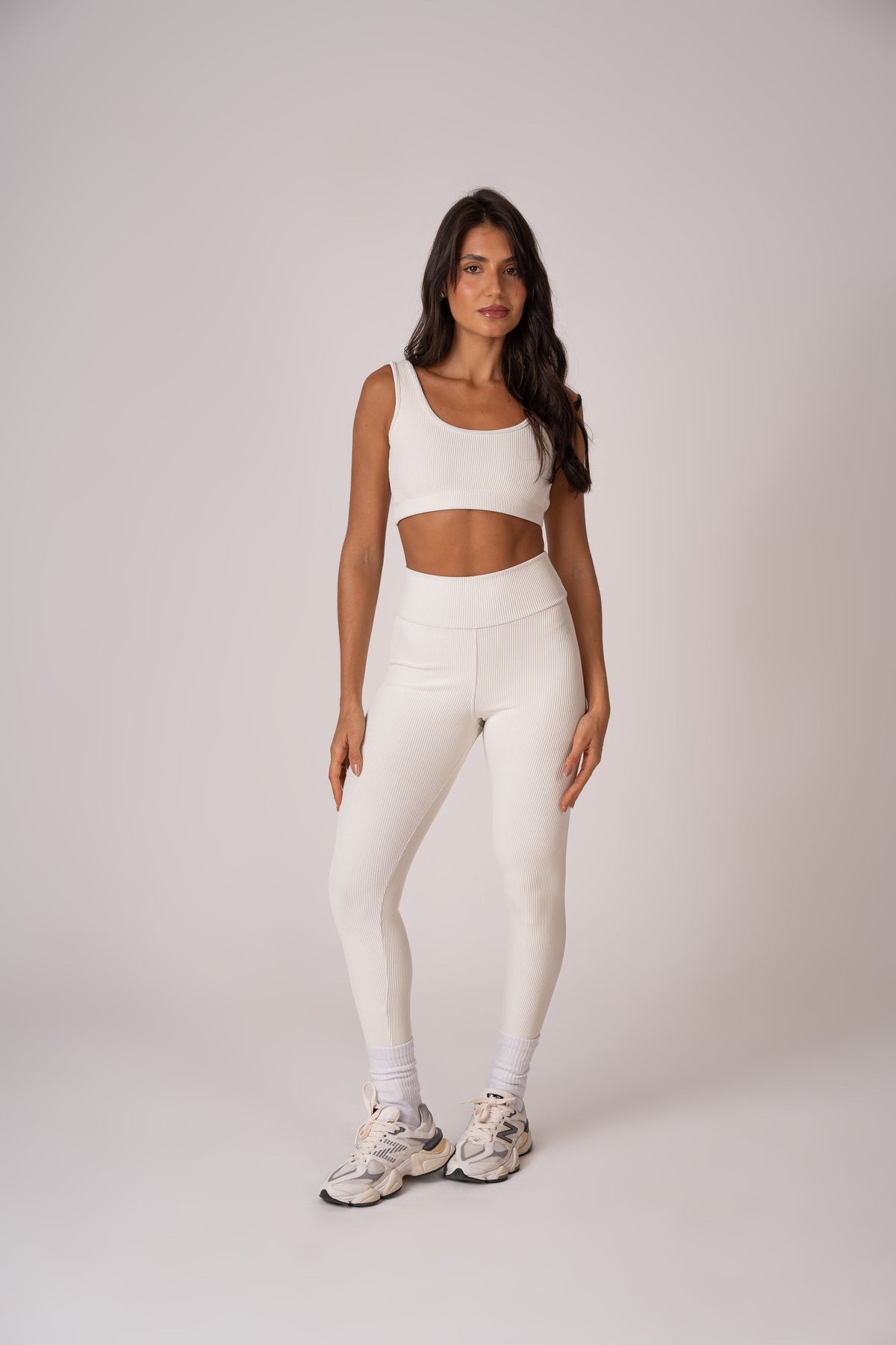 Off-White Flow Leggings and Straight Strap Top Set